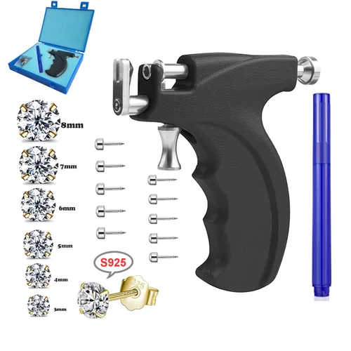 Miniatura 9 de Kit profesional de pistola para perforación de orejas reutilizable para perforación de nariz, labio y cuerpo con 16 pares de aretes hipoalergénicos