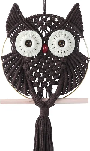 Miniatura 16 de MVSUTA Owl Burgundy Cotton Handmade Macrame Wall Hanging Tapestry Home Decor Art and Red Craft Wonderful Decoration Woven Boho Ornament for Office