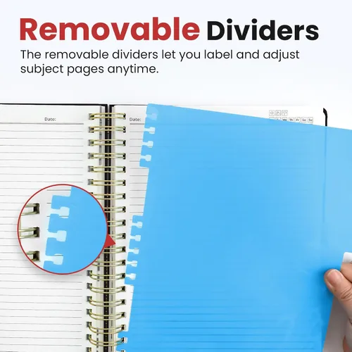 Miniatura 4 de Cuadernos de espiral con tapa dura para el trabajo con divisores y pestañas removibles, de 8.5"x11" con 5 divisiones para tomar notas y organizador
