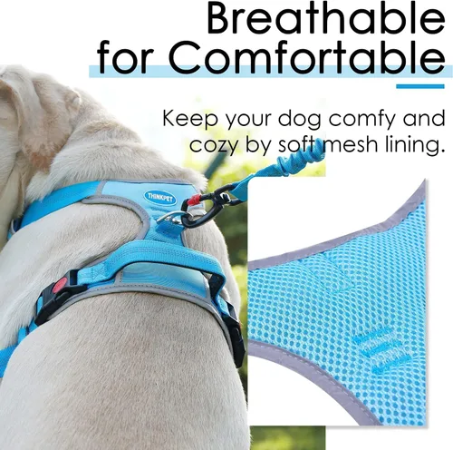 Miniatura 3 de ThinkPet Arnés deportivo transpirable, antitirones para perro, con asa, arnés reflectante y ajustable para perros medianos o grandes, clip trasero