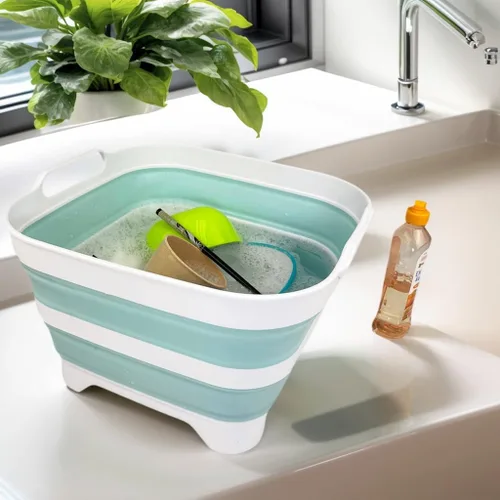 Miniatura 5 de SAMMART Sartén de plástico plegable de 10 L (2.6 galones) con tapón de drenaje, tina de lavado portátil, bañera plegable, almacenamiento de cocina