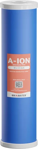 Max Water Filtro de anión de repuesto de resina de agua para toda la casa con reducción de tanis de 20 x 4.5 pulgadas, compatible con sistemas BB