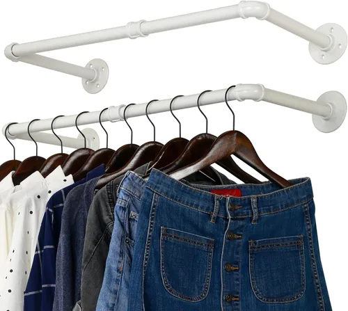 Miniatura 14 de WEBI Perchero de montaje en pared, 24 pulgadas de tubería industrial para colgar ropa, barra de hierro resistente, barra de ropa de exhibición al