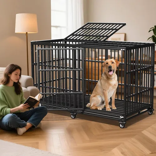 Miniatura 2 de Jaula resistente para perros de 64 pulgadas, indestructible, a prueba de fugas, para perros de ansiedad alta, extra XL, de gran tamaño, para razas