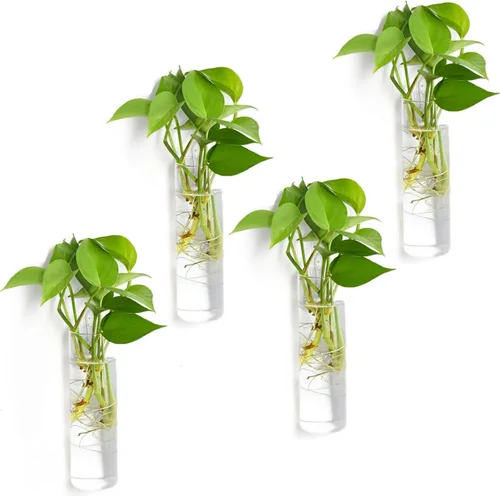 Vumdua Paquete de 4 macetas de vidrio, transparentes, 5.9 pulgadas de alto x 1.85 pulgadas de profundidad, adecuadas para la mayoría de plantas