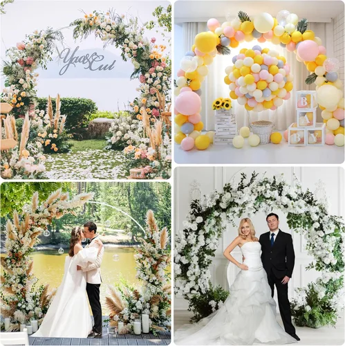Miniatura 6 de Wokceer Arco de Boda de 7.2 Pies Soporte de Fondo Redondo de Pie Soporte de Fondo de Círculo de Metal Soporte de Arco de Globos de Círculo Marco