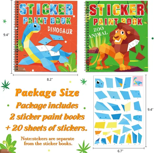 Miniatura 4 de Omgouue 2 piezas de manualidades de dinosaurios y animales, actividades de avión para niños de 4 a 8 años, libros de pintura con calcomanías