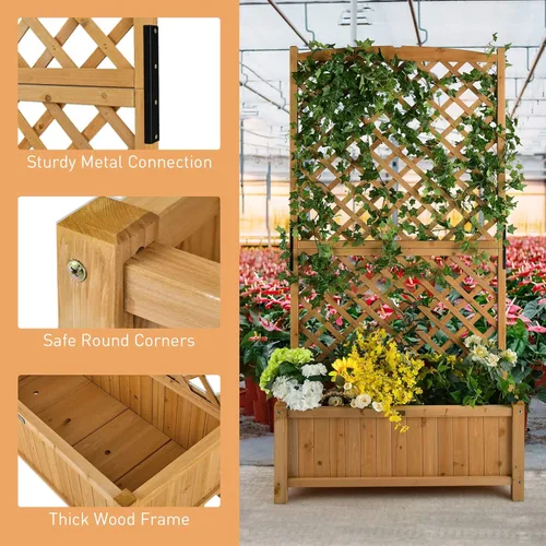 Miniatura 4 de Maceta de Jardín de Madera Giantex con Enrejado, Cama Elevada de 180 cm para Jardín, Enrejado Alto para Plantas Trepadoras y Flores, Maceta