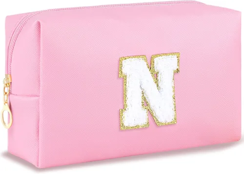 Miniatura 123 de URSKYTOUS Regalos para niñas, bolsa de maquillaje con inicial, bolsa de cosméticos personalizada con cremallera, bonita bolsa de aseo de viaje, Azul