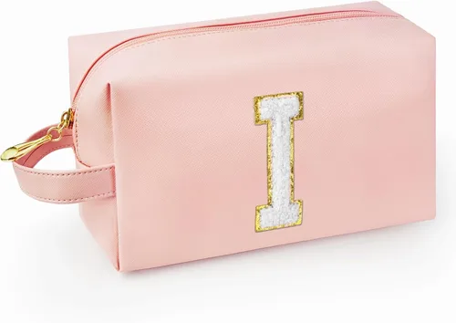 Miniatura 70 de Bolsa de maquillaje personalizada con inicial con asa, bolsa de cosméticos de preparación con bolsillo interior con cremallera, 8, 9, 10, 11, 12