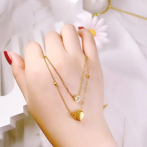 Miniatura 7 de Paquete de 2 collares con dije de corazón de circonita cúbica de titanio para mujeres, adolescentes y niñas, de acero inoxidable, cadena de capa