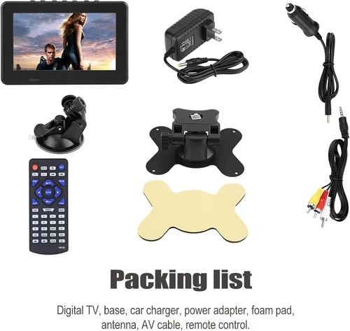Miniatura 8 de Yoidesu Monitor LCD de TV portátil, 7 pulgadas 1080P recargable para automóvil TV digital con sintonizador ATSC, entrada AV, radio FM, SD, MMC, USB