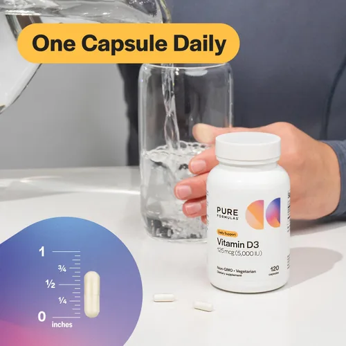 Miniatura 4 de PureFormulas Vitamina D3 5,000 UI 125 mcg - Suplemento de vitamina D pura para la formación saludable de huesos, dientes, salud cardiovascular