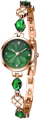 Miniatura 13 de TIME100 Reloj de pulsera para mujer, de cuarzo, con esfera verde, bisel con cristales en el movimiento, correa de pulsera con diamantes, resistente