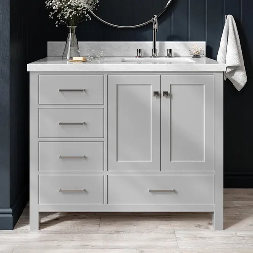 Miniatura 31 de ARIEL Cambridge - Mueble de baño espresso de 43 pulgadas con fregadero, borde de mármol italiano de carrara de 1.5 pulgadas, madera maciza