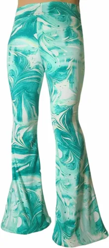 Miniatura 110 de ShopMyTrend - Pantalones de yoga largos con piernas anchas y acampanadas estilo palazzo, con cintura alta, para mujer