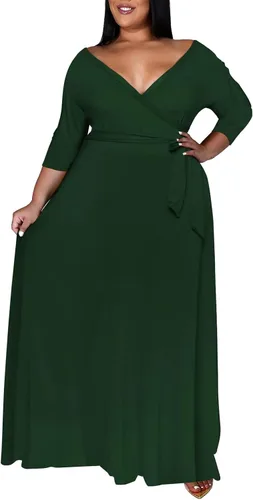 Miniatura 2 de Runwind Vestidos de talla grande para mujer, vestido largo floral, manga 34 con cinturón