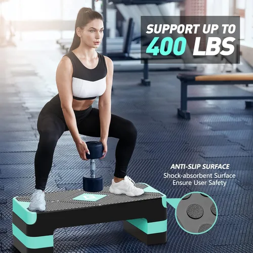 Miniatura 2 de GYMMAGE Escalón de ejercicio aeróbico, escalón aeróbico ajustable para ejercicio, plataforma de entrenamiento para escalonar, plataforma de pasos