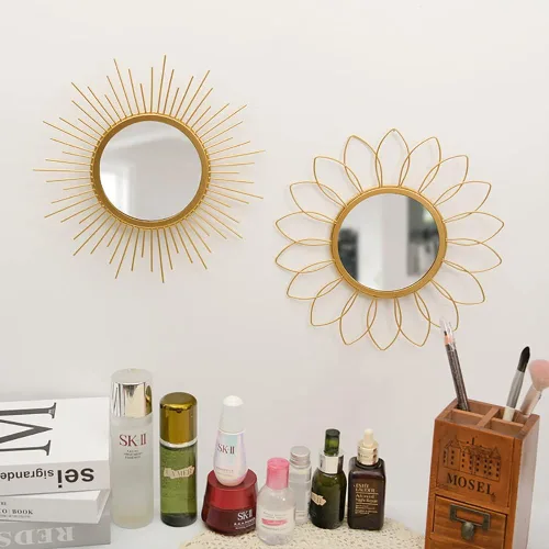 Miniatura 2 de Espejos Dorados para Pared - Espejo de Pared de Metal en Forma de Rayos de Sol, Decoración de Habitación y Decoración del Hogar, Espejo Bohemio