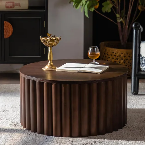 Miniatura 24 de KEVINSPACE Mesa auxiliar redonda pequeña para sala de estar, mesa auxiliar circular de madera, mesita de noche para apartamento, dormitorio, Ø 23.4