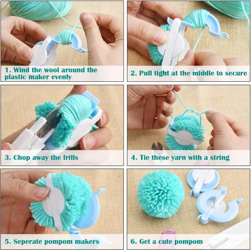 Miniatura 3 de Máquina para hacer pompones, 4 tamaños diferentes para hacer pompones, aguja de bola esponjosa, manualidades DIY, kit de herramientas de lana