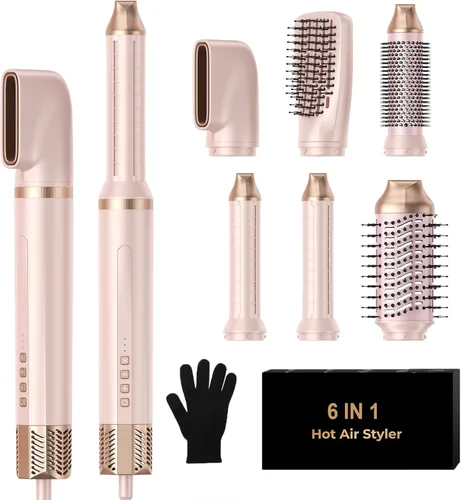Miniatura 11 de Cepillo Secador de Cabello 7 en Uno, Set de Cabello de Iones Negativos Mejorado Moldeador de Aire Caliente Rizador Envolvente, Plancha Rizadora