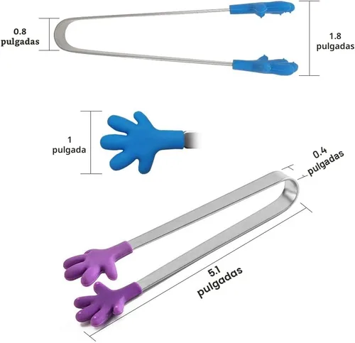 Miniatura 3 de 8 piezas de pinzas mini de silicona, pinzas de 5 pulgadas con forma de mano para alimentos, pinzas pequeñas y coloridas para niños para servir