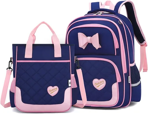 Miniatura 27 de Juego de 2 mochilas escolares con lazos para niñas y estudiantes, diseño de princesa para escuela primaria, 2pcs Negro-s, 2Pcs BagSet S