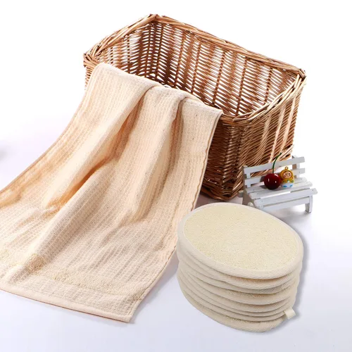 Miniatura 5 de 10 unidades de almohadillas exfoliantes de esponja de luffa - Luffa natural y tela de rizo, estropajos corporales para ducha y baño Mooerca 1