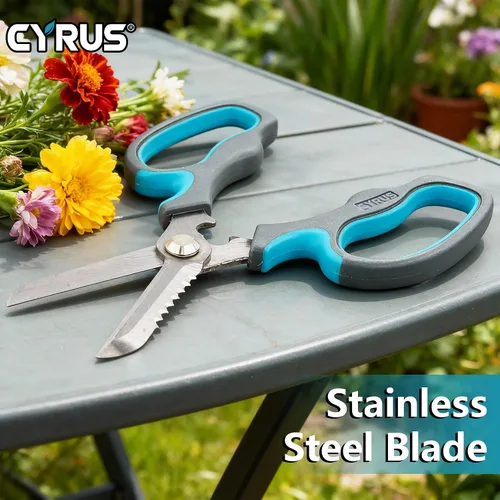 Miniatura 5 de CYRUS Tijeras de jardín Podadora con dientes de sierra Tijeras de poda Flor afilada (Azul con diente de sierra) Anti-Slip Ergonomic Grips Florist