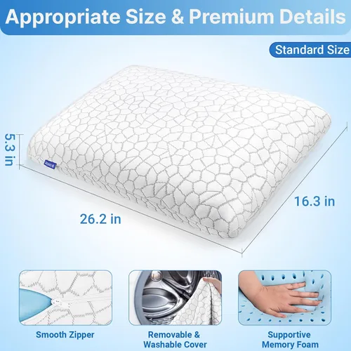 Miniatura 2 de Almohadas de espuma viscoelástica, almohada de cama para dormir de lado, espalda y boca abajo, almohada cervical para dormir con funda extraíble