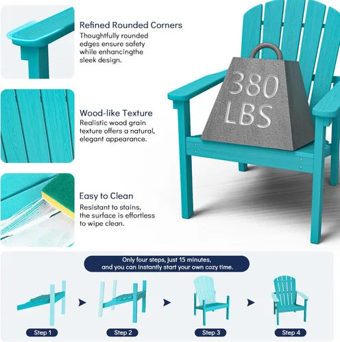 Miniatura 6 de nevilywood Sillas Adirondack Compactas Apilables, 26.3" de Ancho Sillas de Patio Exterior de HDPE - Diseño Duradero que Ahorra Espacio para Porche