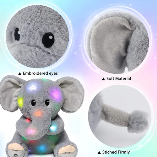 Miniatura 5 de Hopearl Elefante de peluche con luces LED, flexible, con luces de noche que brillan en la oscuridad, para festival, cumpleaños, niños pequeños