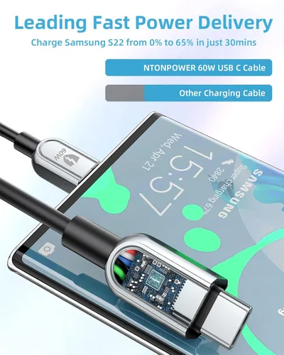 Miniatura 3 de NTONPOWER Cable USB C, cable USB C a USB C de 100 W/5 A, cable de carga PD3.0 C de 10 pies de carga rápida compatible con Samsung Galaxy S23, Pixel