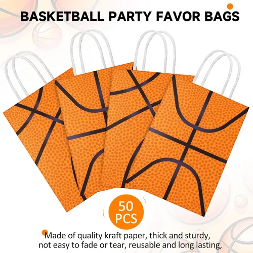 Miniatura 3 de Leinuosen 50 bolsas de fiesta de baloncesto y tenis, regalo de béisbol y tenis, bolsas de golosinas con asa para deportes temáticos suministros
