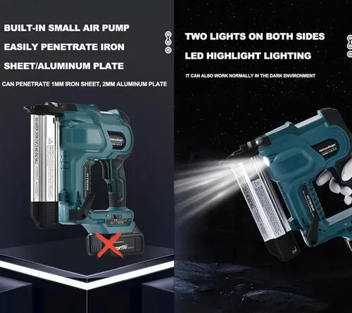 Miniatura 5 de Clavadora inalámbrica de clavos brad de 2 pulgadas compatible con batería Makita de 18V, pistola de clavos y grapas 2 en 1 18GA con 1000 clavos