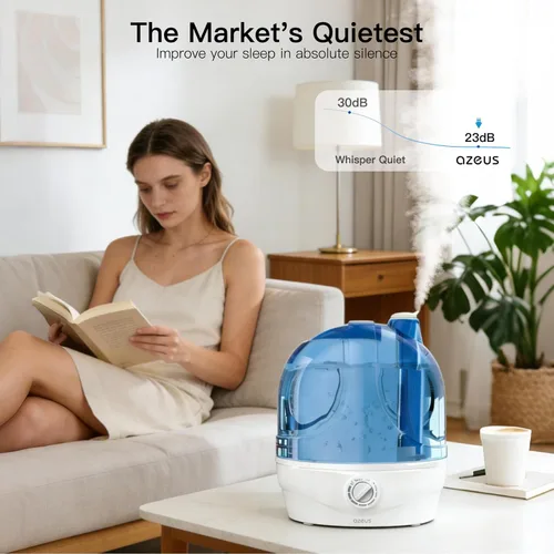 Miniatura 5 de AZEUS Humidificador ultrasónico de niebla fría de gran capacidad de 2.8 litros, potente control de humedad para espacios cómodos, dura hasta 30