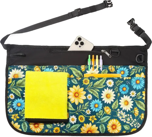 Miniatura 10 de Delantal de servidor impermeable para mujeres con 6 bolsillos, delantal de camarera fácil de poner y quitar, delantal de trabajo para cantinero