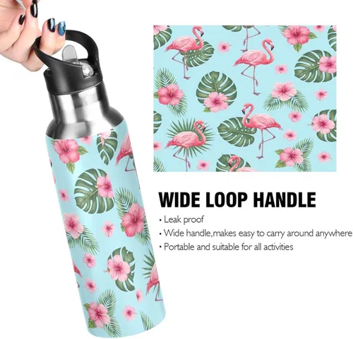 Miniatura 4 de Tropical Pink Flamingos Blue Insulated Water Bottle 20 Oz Leakproof Water Bottles, BPA-Free Sport Water Bottle Insulated