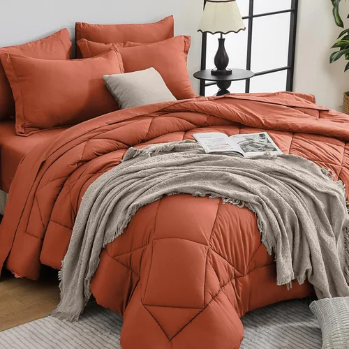 Miniatura 69 de HEVUMYI - Juego de edredón King de 7 piezas para todas las estaciones, cama en una bolsa, ultra suave, juego de cama con edredón, sábana plana, Azul
