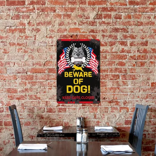 Miniatura 5 de BOBA BLANKET Letrero de metal con texto en inglés «Beware Of Dog» para decoración de pared, divertido cartel de arte para bar de café, 12 x 8