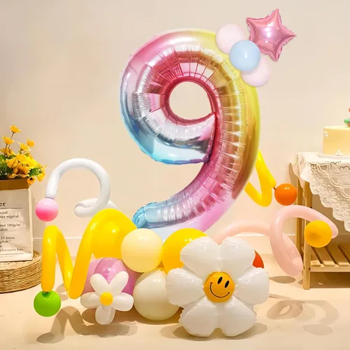 Miniatura 3 de Globos gigantes de 40 pulgadas con el número 9 del arco iris, globos de cumpleaños, globos de aluminio de Mylar de helio para decoraciones