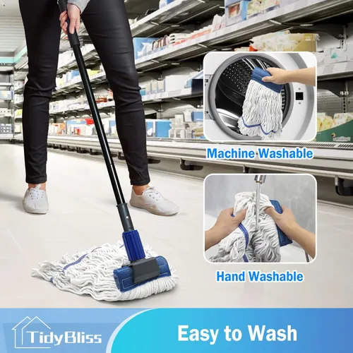 Miniatura 5 de TidyBliss Trapeador comercial resistente, mango largo de 57.5 pulgadas de largo con extremo de bucle, trapeador industrial profesional de algodón