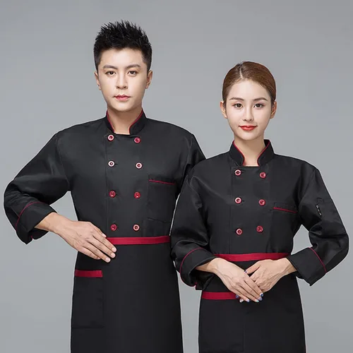 Miniatura 5 de Chaqueta de chef unisex, color de contraste, ropa de cocina, abrigo de chef de manga larga, uniforme de chef para trabajo