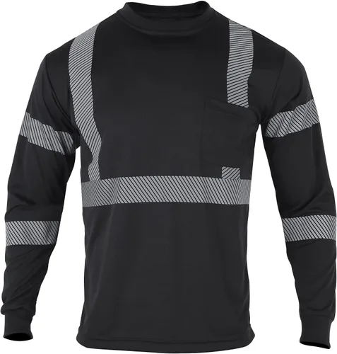 Miniatura 2 de VENDACE 3 piezas de camisetas de seguridad reflectantes de alta visibilidad de manga larga para trabajo en construcción para hombres Clase 3 Negro