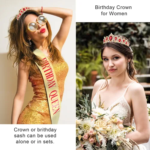 Miniatura 6 de Didder Queen Sash & Crown - Tiara de cumpleaños para mujer, banda para mujer, Diamante falso