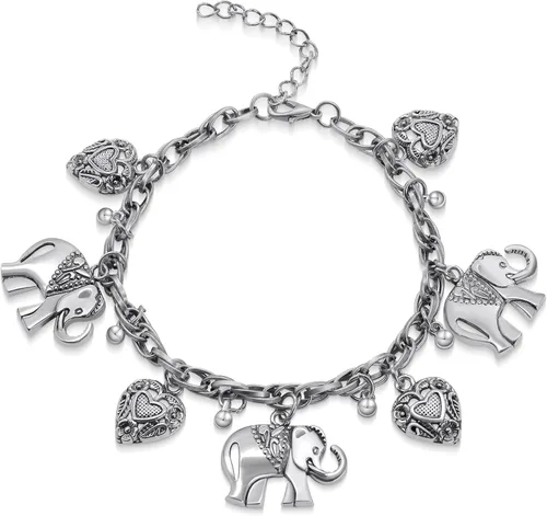 AILUOR Pulsera vintage de corazón de elefante, bohemia, corazón, elefante, animal y borla, joyería encantadora para mujer, regalos de Navidad
