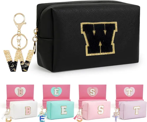Miniatura 35 de AIBFRID 2 piezas de bolsas de maquillaje iniciales para mujeres, regalos de cumpleaños para niñas de 4 5 6 7 8 9 10 11 12 años, bolsas de cosméticos
