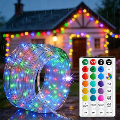 Tira de luces de 132 pies para exteriores impermeables, 400 LED que cambian de color, luces de cuerda enchufables con control remoto, para Pascua,