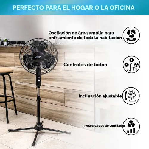 Miniatura 2 de Comfort Zone CZST161BTEBK Ventilador de pie oscilante de 16 pulgadas, opciones de 3 velocidades, cabezal oscilante de 90 grados, altura y Negro